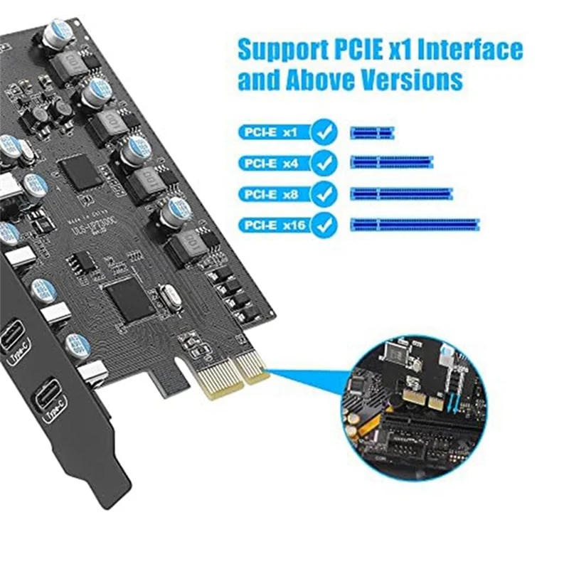 

2 Pcs 7 Ports PCI-E To USB 3.0 Expansion Card PCI-E To Type-C Expansion Card Converter For Desktop PC, For Win/Linux/ Etc