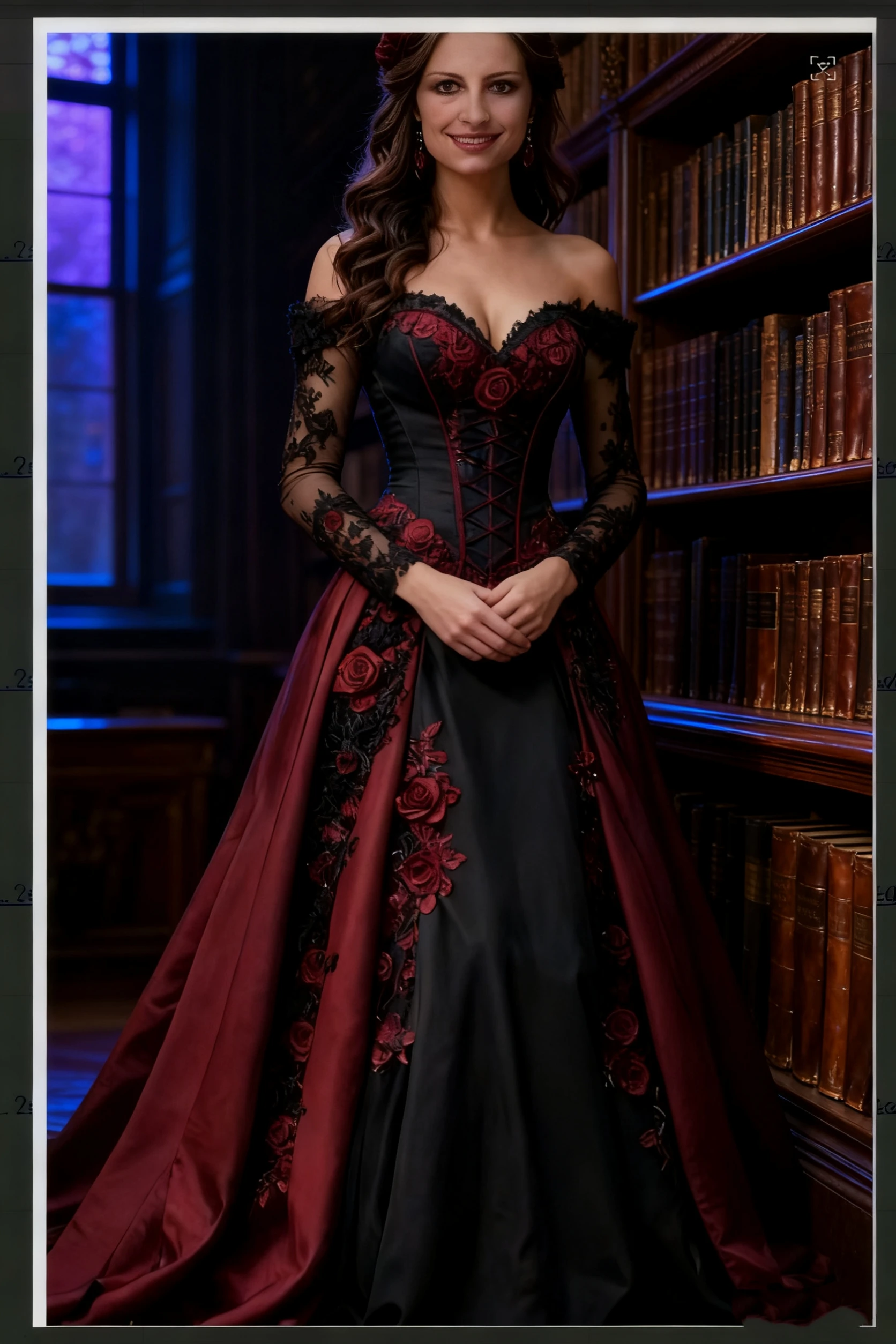Black And Red Vampire Gothic Wedding Dress Lace Applique Corset Long Masquerade Dress Full Sleeve Vintage Bridal Gown Customized
