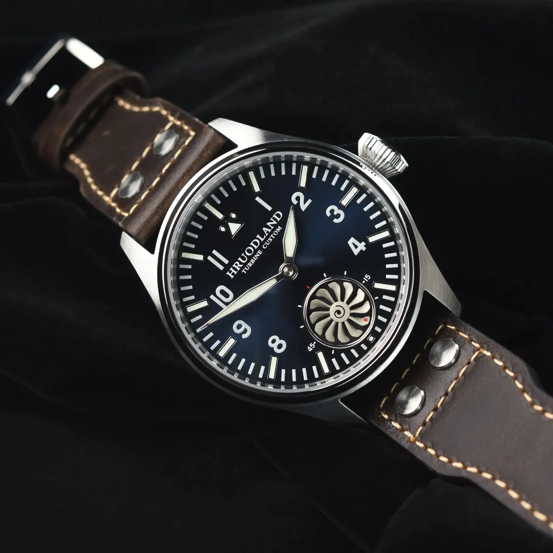 Hruodland F016 Pilot Heren Luxe Retro Horloge 43MM St3020 Beweging Mechanisch Bgw-9 Lichtgevend Saffierkristal Turbine Horloge