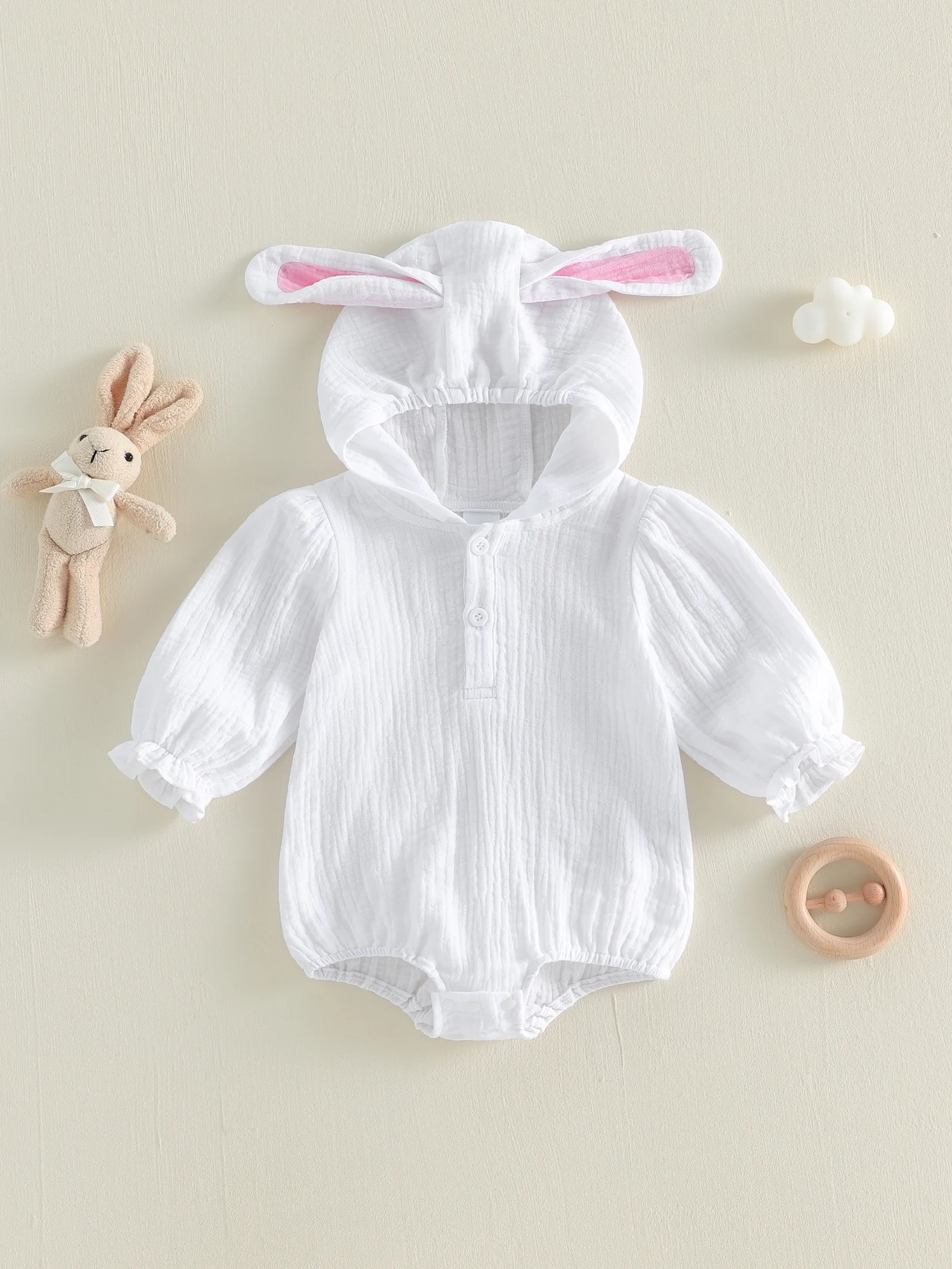 

Adorable Infant Easter Outfit with Bunny Ears and Hooded Jumpsuit Long Sleeve Button-Up Romper for Babies
