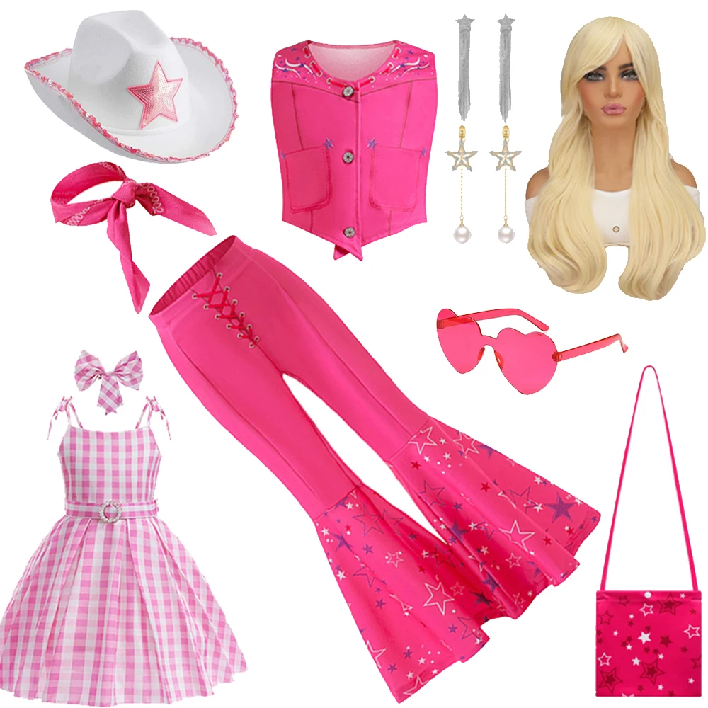 Barbi Movie Costume Pink Clothes set Baby Girl Top and Flared Trousers Suit Toddler Children Carnival Birthday Party Clothing