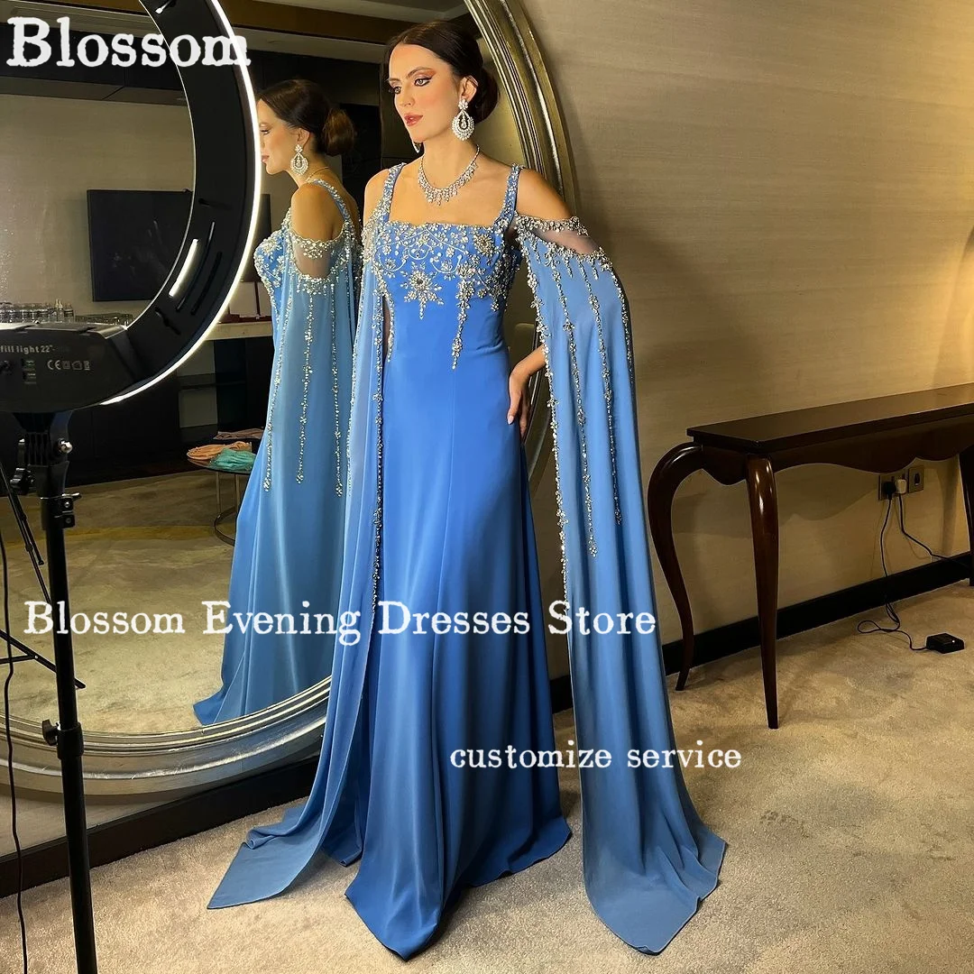 

Saudi Handbeadings Luxury Evening Dresses For Prom 2024 Crystal Rhinestone Cape Sleeve Formal Party Gown vestidos de fiesta