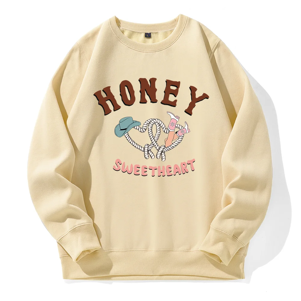 Honey Sweetheart Western Cowgirl Printing Hoody Men Comfortable Fleece Sweatshirts Aesthetic Loose Hoodies Sports Fashion Hooded