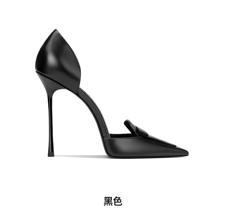 Brown Leather 2025 Spring New High Heels Women's Thin Heels Pointed Temperament High Sense