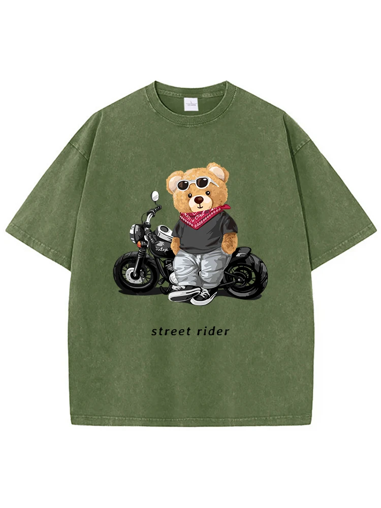 Cool Little Bear Funny Printing Female Washed T Shirts Hip Hop Breathable T-Shirt Street Summer Clothes Fashion Distressed Tops