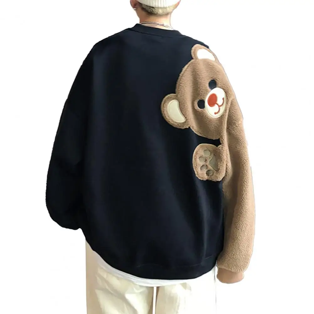 Couple Sweatshirt Fall Winter Cartoon Bear Round Collar Long Sleeves Unisex Sweatshirt Casual Loose Warm Men Women Sport Top