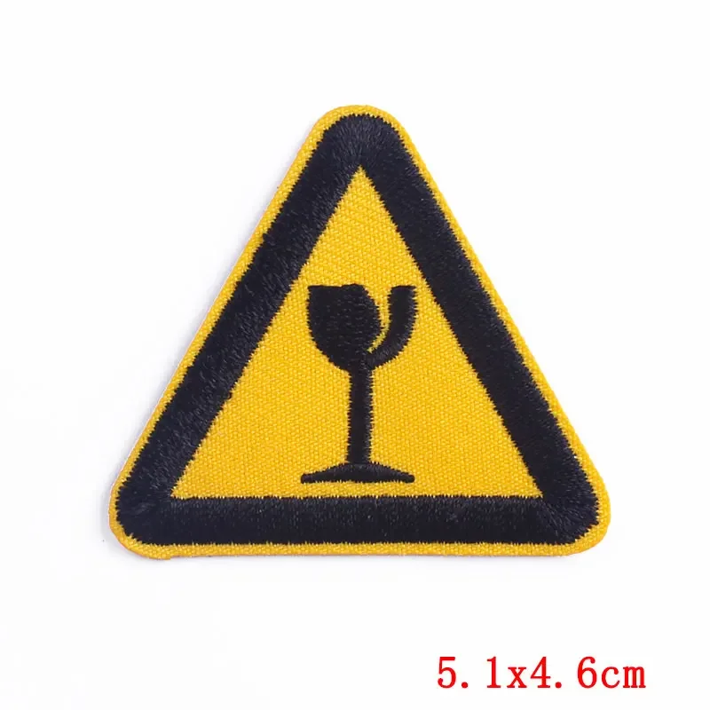 Traffic Signs Patches On Clothes Warning Signs Iron On Embroidered Patches For Clothing Dangerous Fragile Triangles Stripe Badge