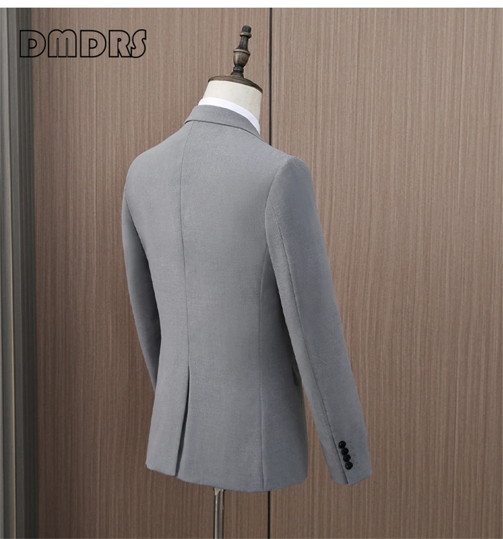 Conjunto de traje liso gris para hombre, 3 piezas (chaqueta, pantalones, chaqueta clásica con solapa con muescas, trajes de negocios ajustados con un botón