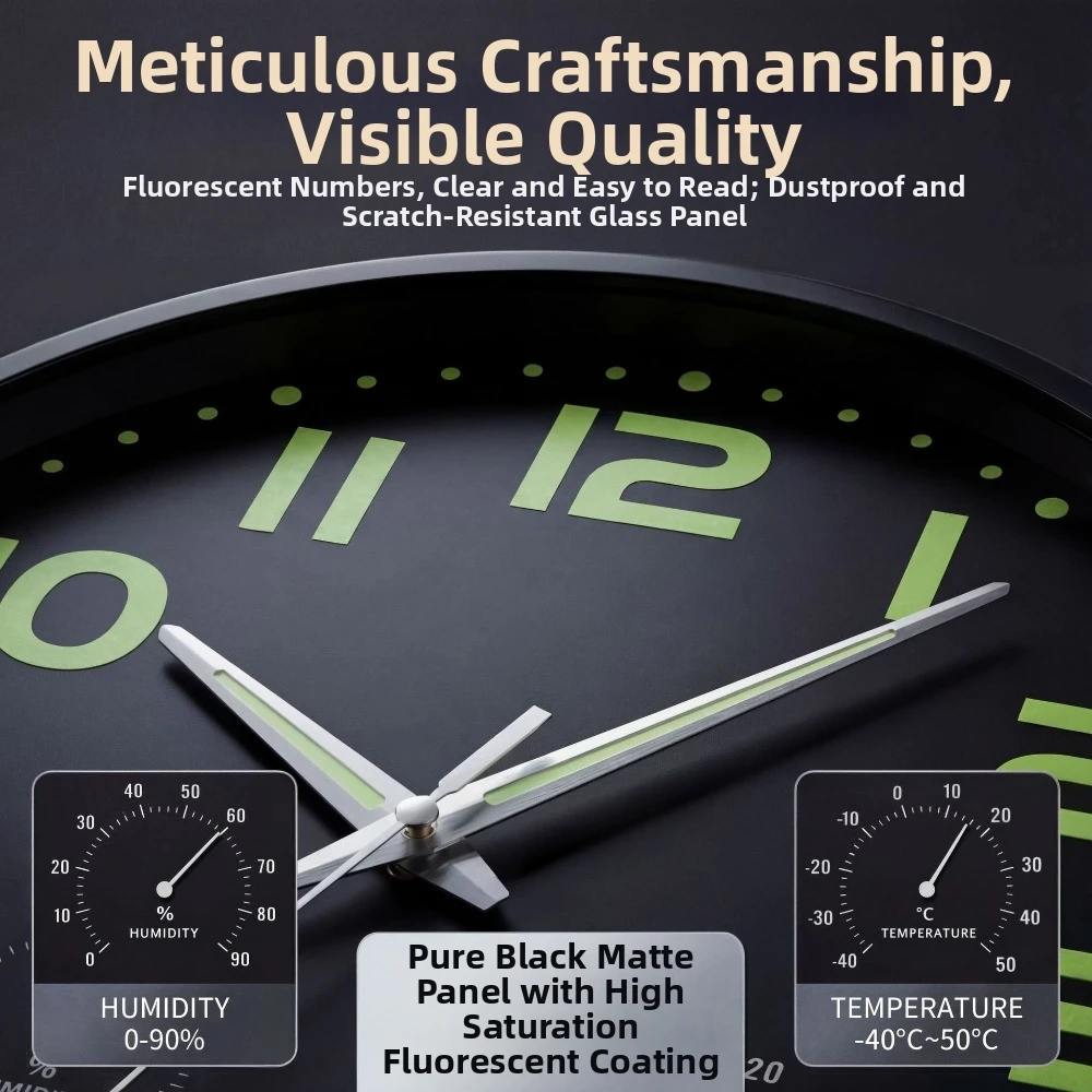 Modern Silent Luminous Wall Clock Humidity Temperature Glow in the Dark Wall Clock Wall Decor Quartz Wall Clock Bedroom