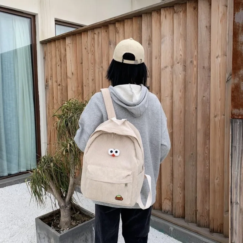 Cute High School Backpack Corduroy Bag New Fashion Solid Color Women Backpack Girls School Backpack Children Travel Bag