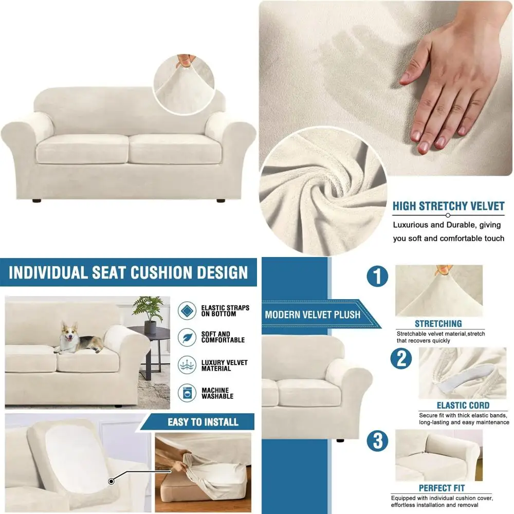 

Бархатные плюшевые эластичные чехлы для диванов для 2 диванов — набор из 3 предметов, подходят для ширины до 90 дюймов, чехлы для диванов премиум-класса