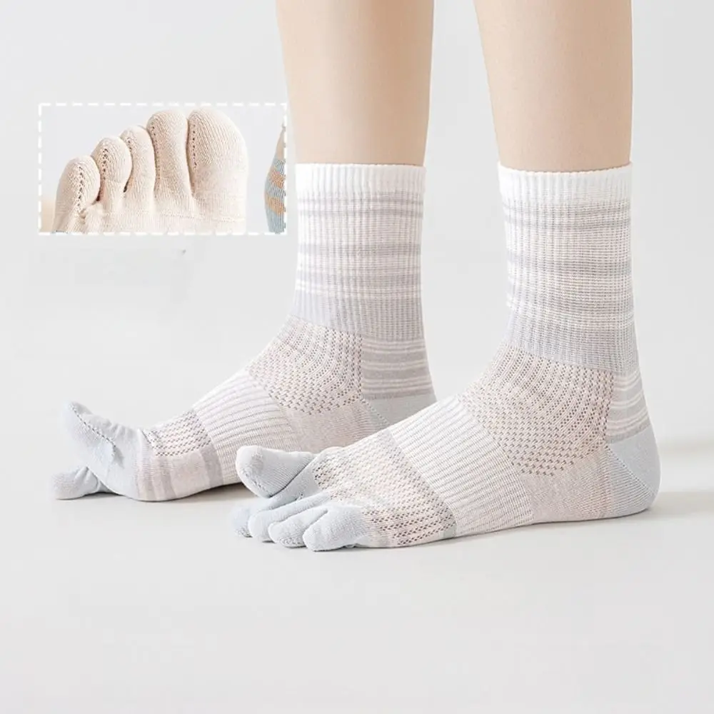

Comfortable Breathable Five Toe Tube Socks Thin Mesh Candy Color Mid-calf Socks Stripe Hosiery Split Toe Socks Summer