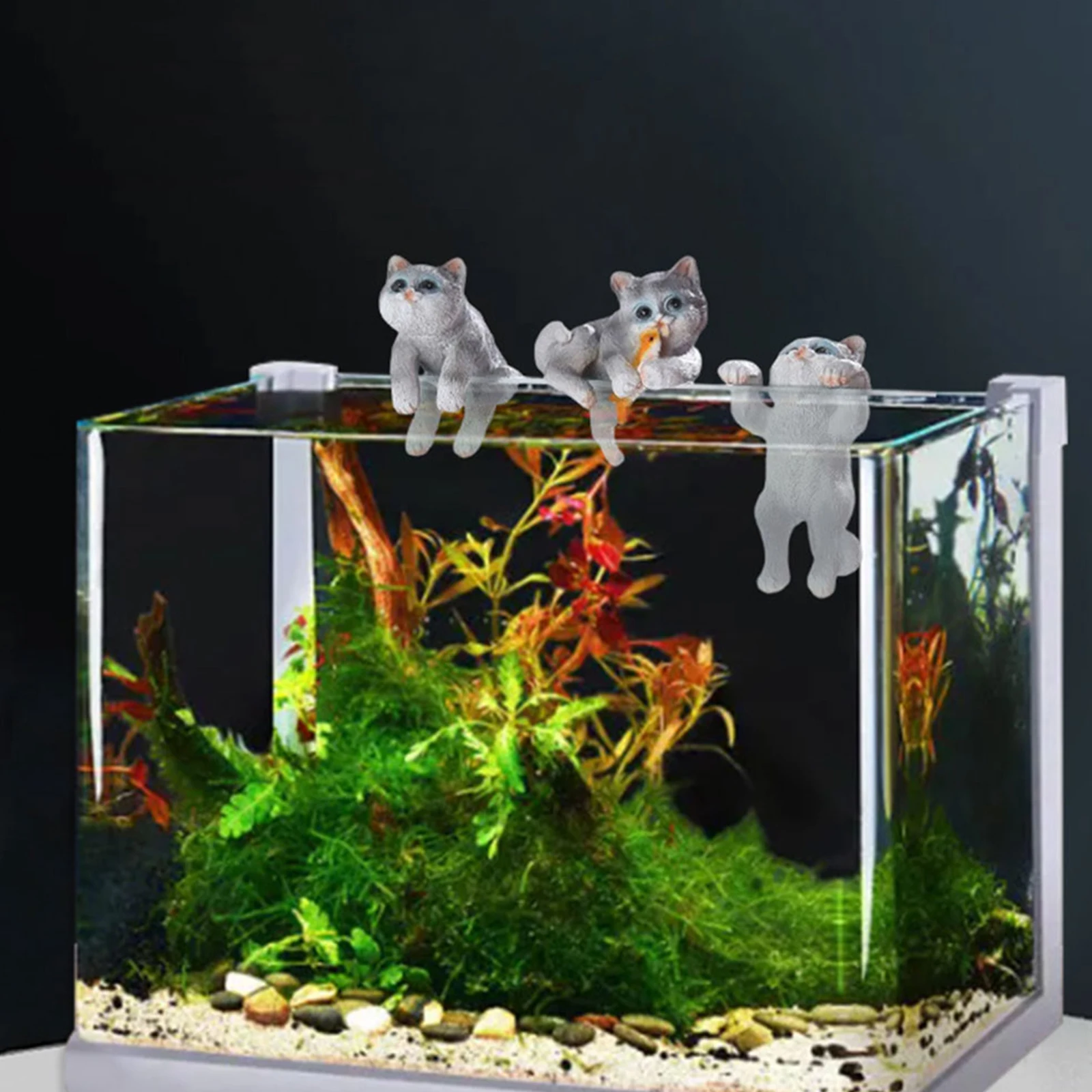 

3Pcs Cartoon Cat Aquarium Ornament Resin Craft Miniature Design Stable Home Office Fish Tank Decor Cat Figurines