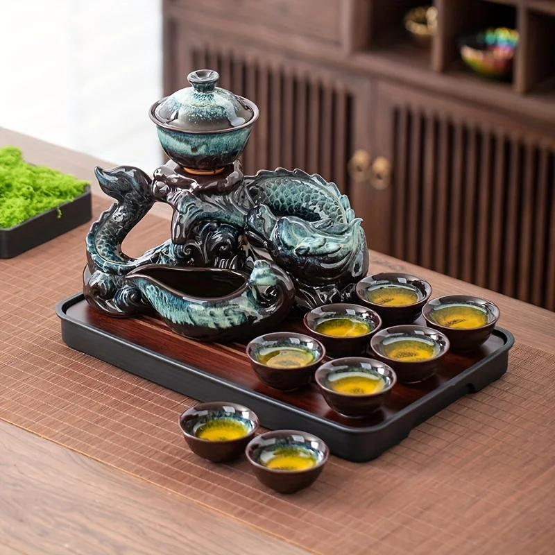 Coiling Dragon keramische theepotset - roterende uitloop luie brouwer, moeiteloos gieten, premium theerituele collectie