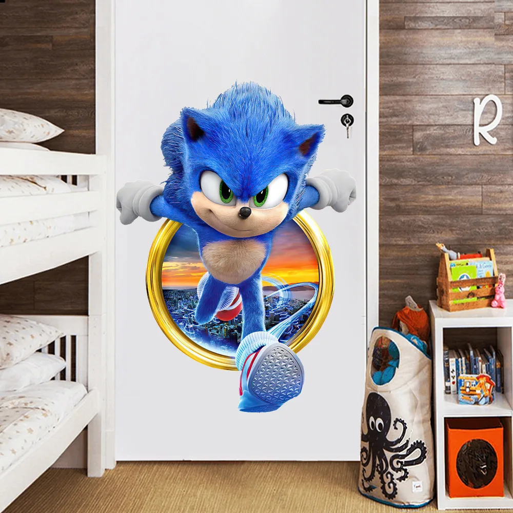 Sonic the Hedgehog 3D wall and door stickers for bedroom, personalized graffiti, Sonic self-adhesive stickers for wardrobe and c