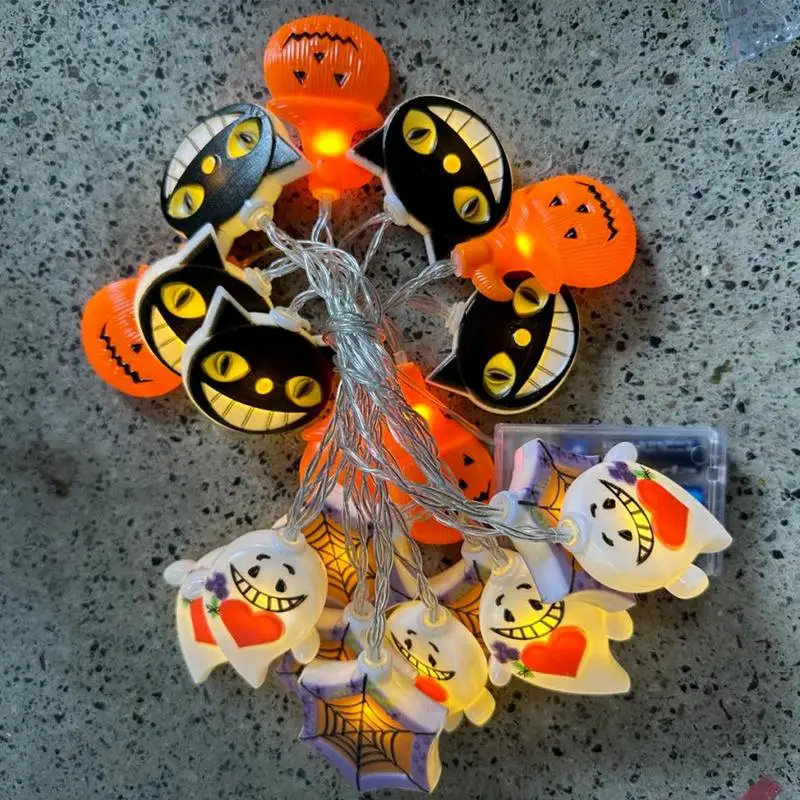 1 pz Halloween 10/20/40 LED luci a stringa alimentate a batteria con gatto fantasma zucca ragnatela forma interna per decorazioni per feste