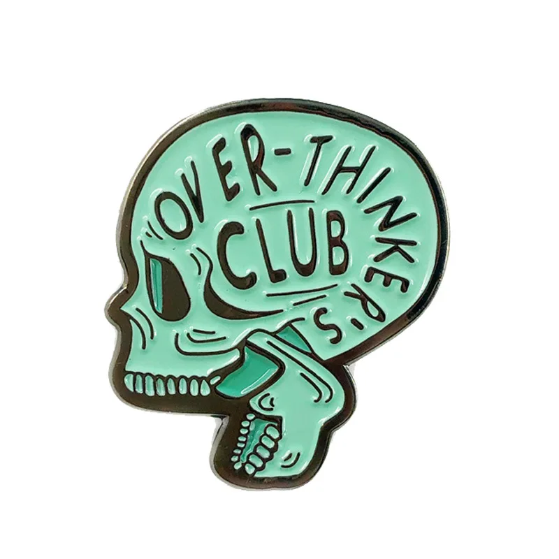 A2207 Funny Over-thinkers club Letter human skeleton Brooches Enamel pin Lapel pin for Clothes Backpack Accessories Jewelry Gift