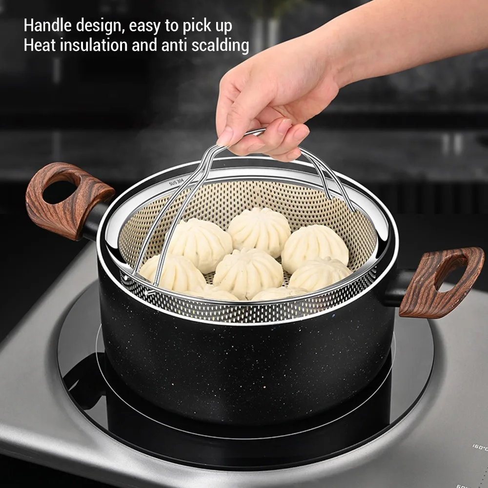 304 Stainless Steel Steamer Basket Foldable Handle Rustproof Steaming Rack Perforated S/M/L Colander Insert Rice Cooker and Pot