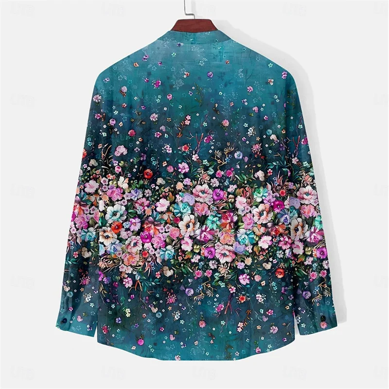 Men's Shirt 2024 Floral Retro 3D Print Daily Wear Outing Weekend Summer Stand Collar Long Sleeve 10 Colors Fast Shipping XS-6XL