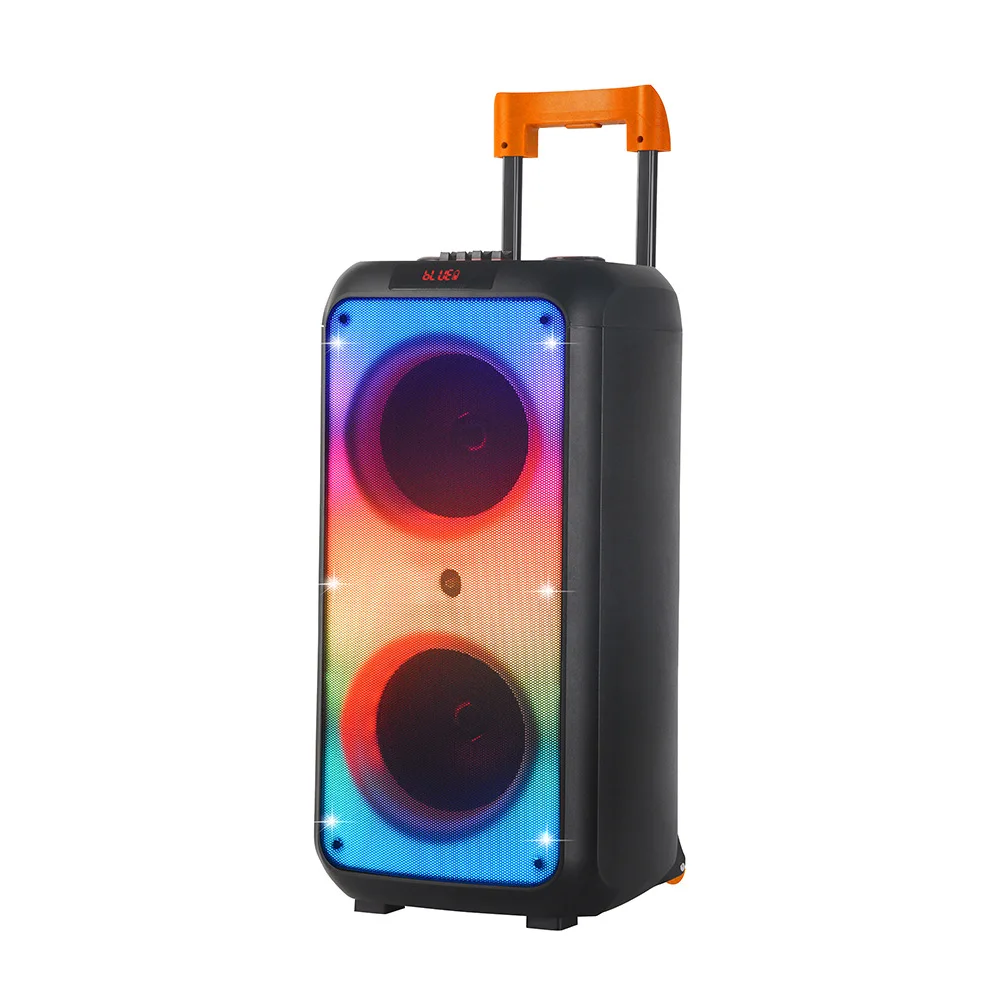 NDR 1095 Outdoor Big Power Speakers DJ Party Colorful Led Light Box Sound Double 8 Inch With Microphone Bluetooth Speaker