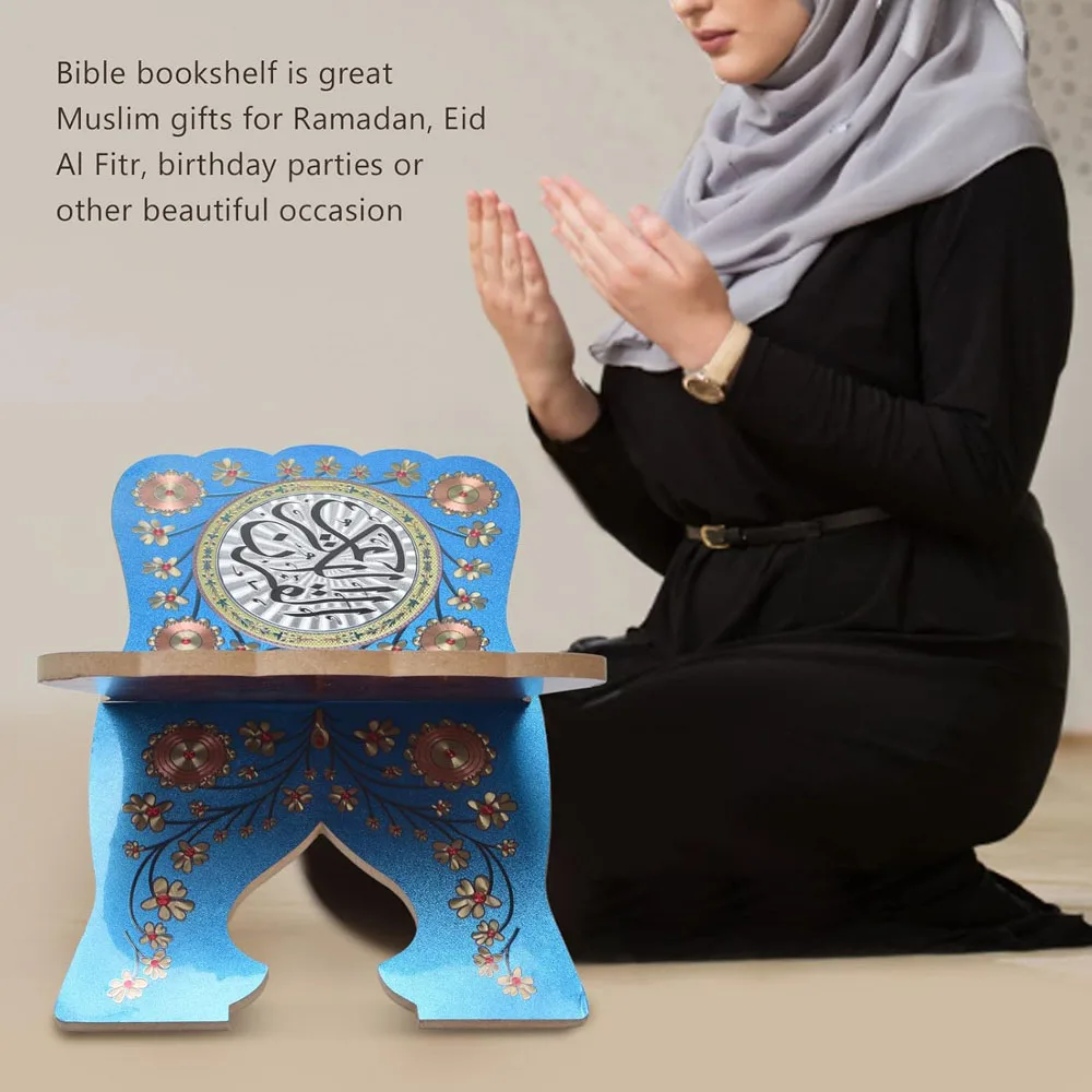 Ramadan Quran Holder Folding Bible Display Stand Decorative Islamic Eid Mubarak Bookshelf Organizer for Reading Prayer Chapel