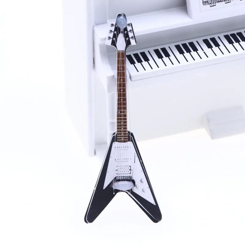 1pc simulação mini modelo de guitarra elétrica, acessórios de decoração de casa de bonecas popular guitarra mini cena adereços combinar modelo acessórios