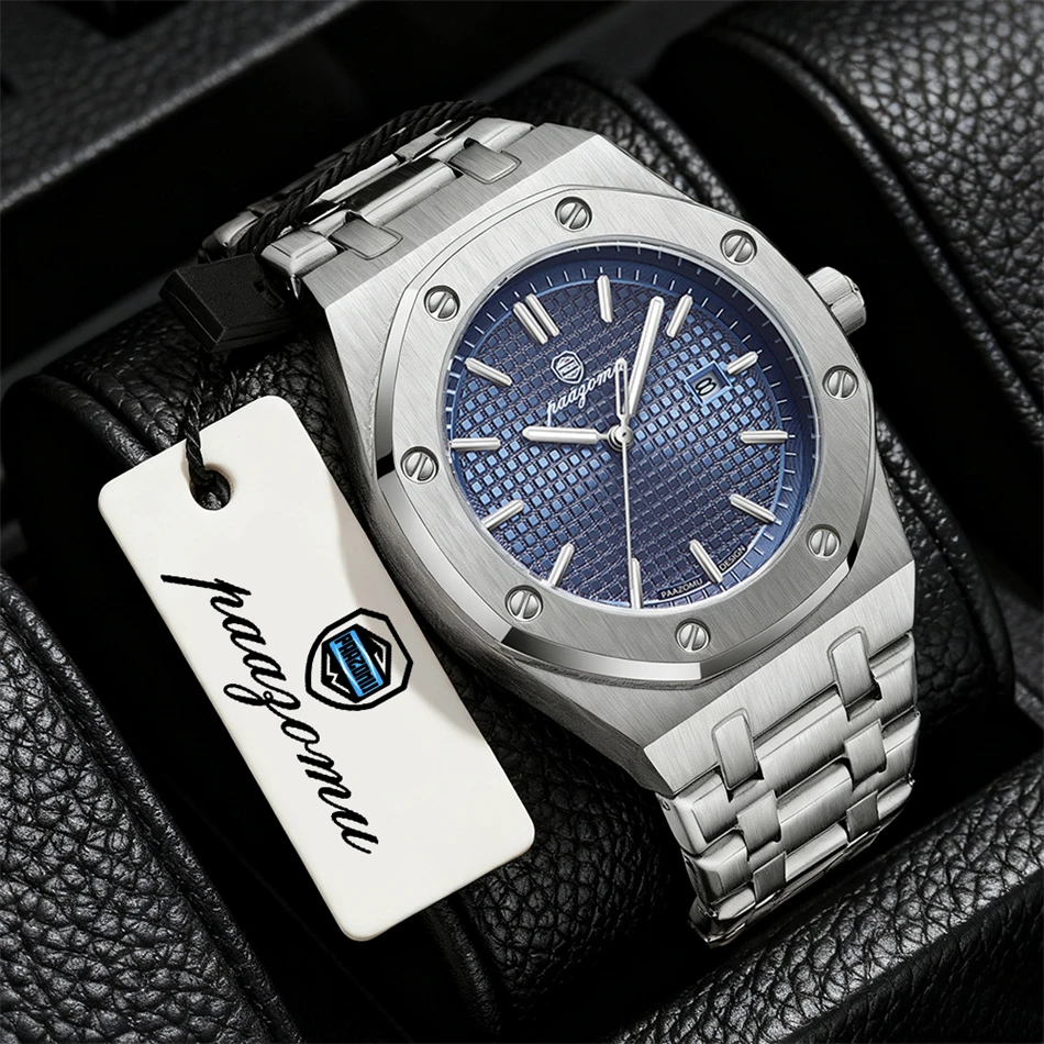 

PAAZOMU Luxury Sport Quartz Man Wristwatch Waterproof Luminous Date Week Men Watches Stainless Steel Men's Watch Male Reloj+Box