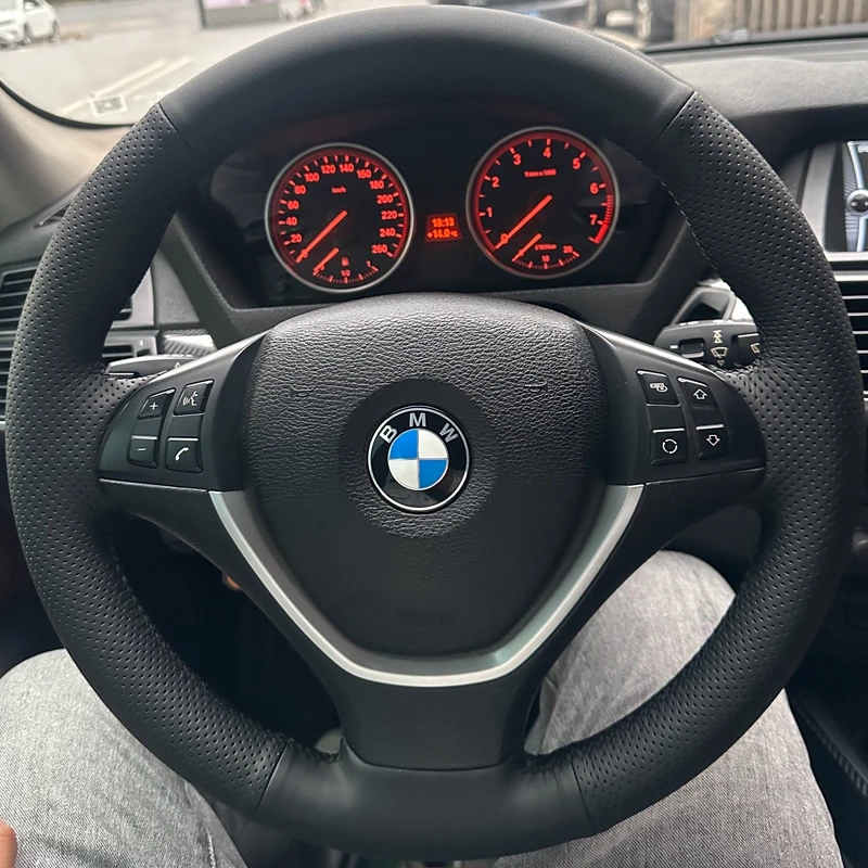 DIY Black Faux Leather Car Accessories Steering Wheel Cover For BMW X5 E70 2006-2013 X6 E71 2008-2014 E72 (ActiveHybrid X6)