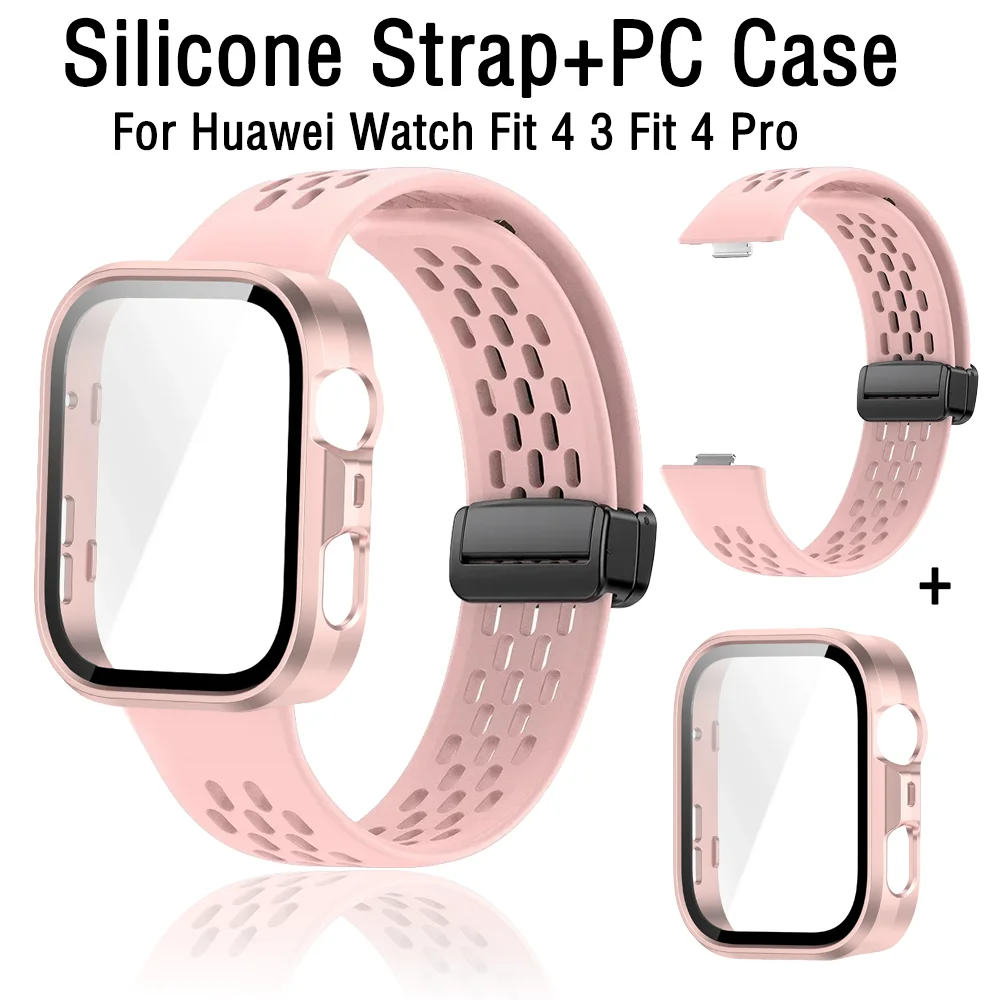 Silicone Strap+Case for Huawei Watch Fit 4 Pro Fit 4 Sport Breathable Bracelet PC Shell for Huawei Watch Fit 3 Wristband Correa
