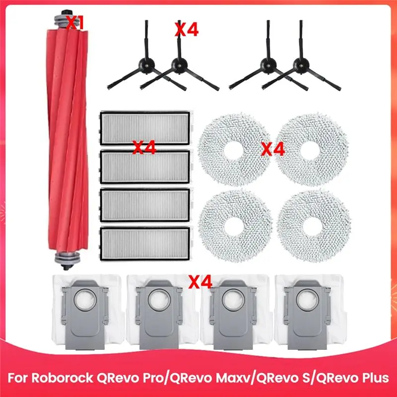 17PCS For Roborock Qrevo Pro/Qrevo Maxv/Qrevo S/Qrevo Plus Vacuum Parts Main Side Brush Filter Mop Cloths Dust Bags