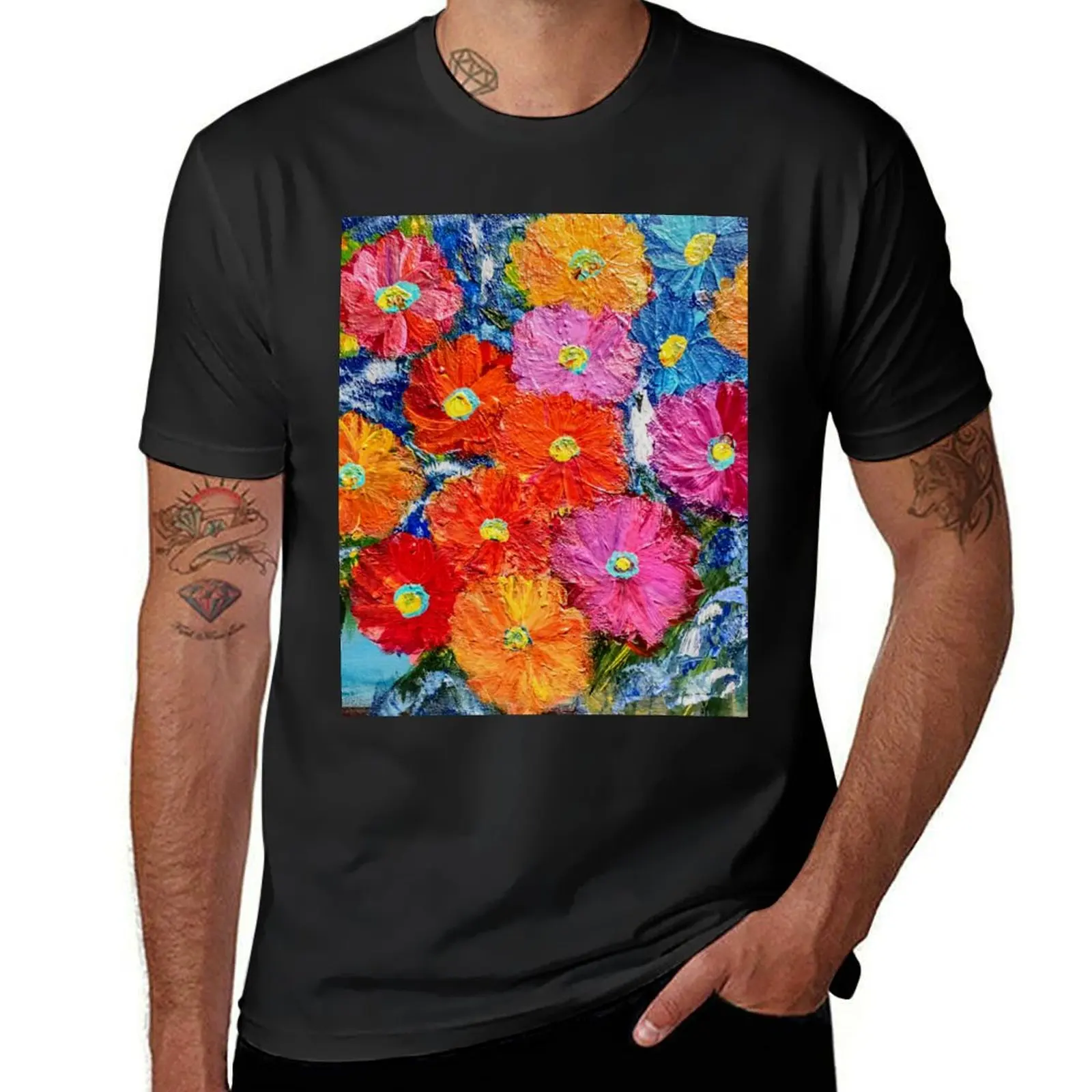 Mulyi colored flowers in a vintage gold vase T-Shirt quick drying cute clothes vintage korean fashion men clothings