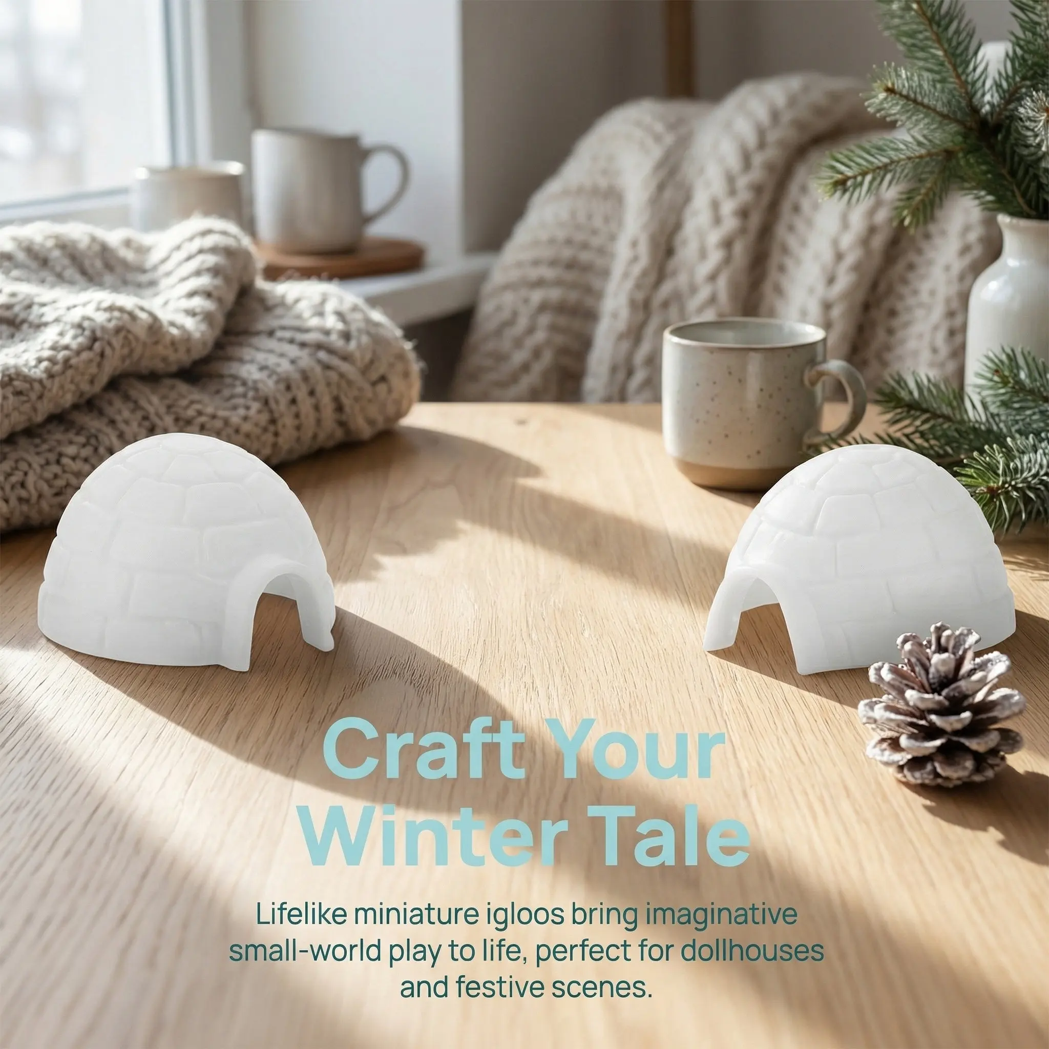 3Pcs Realistic Mini Ice House Decor Simulated Winter Scene Ornament for Micro Landscape Home Office Bedroom Shelf Decoration