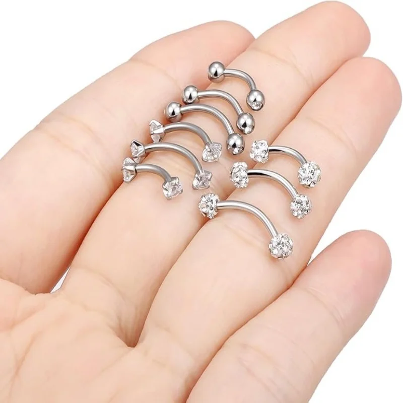 16G G23 Titanium Internally Threaded CZ Curved Barbell Jewelry for Eyebrow Piercing Labret Navel Body Piercing Accessory