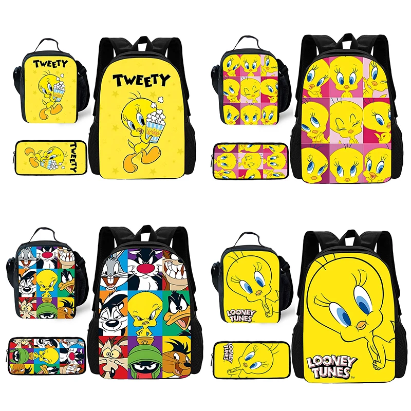 Child Cute Tweetys bird School Backpack with Lunch Bags ,Pencil Bags ,School Bags for Boys Girls Best Gift