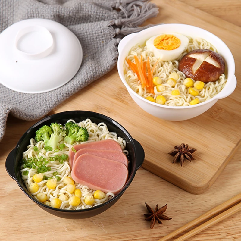

Instant Noodle Bowls with Cover Japanese Style Reusable Soup Hot Rice Bowls PP Food Grade Food Container Tableware Microwavable