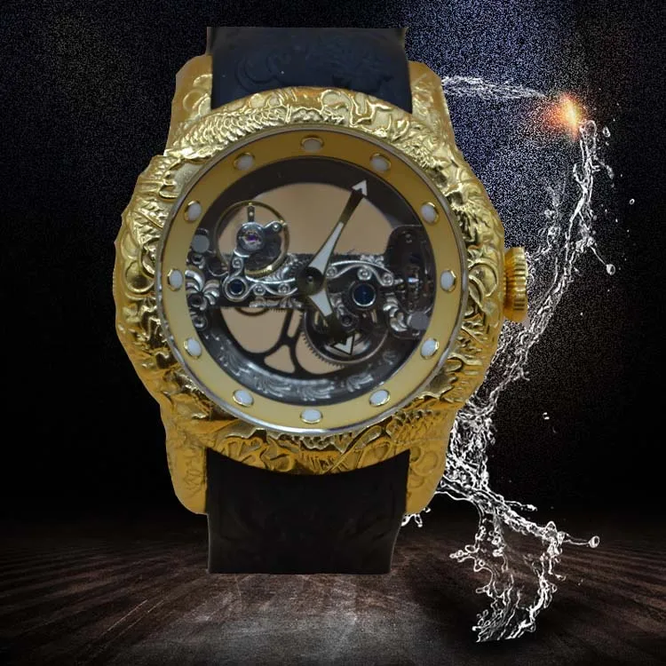 Hollow dragon scale large dial mechanical watch male hip hop oversized back