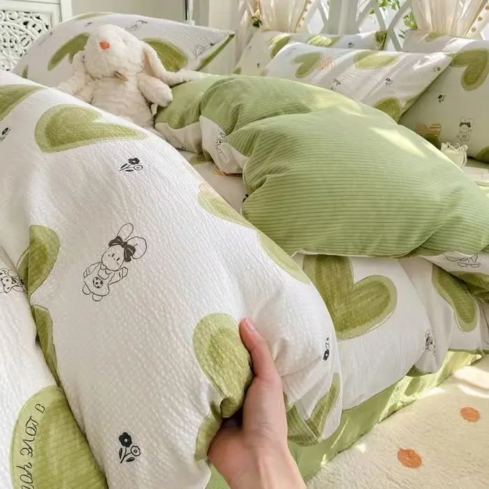

Galsang Flowers 4PC Bedding set - Skin-Friendly Double-Layer Yarn Sheets + Duvet, Instagram Style, Dorm/Home