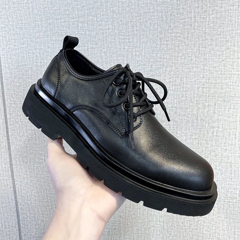 

New Men Derby Leather Shoes Black Big Head Thick Bottom Wear resistant Business Office Brand Formal Shoes Size 38-45 Men Shoes