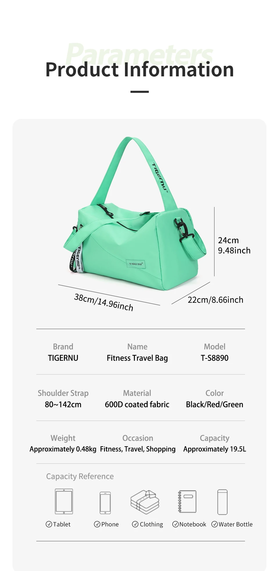 Tigernu Frauen Taschen Reisetaschen Für Frauen Handtasche Leichte Sport Taschen Weibliche Duffle Bag Mädchen Umhängetasche Männer Schulter Tasche – Detail 4