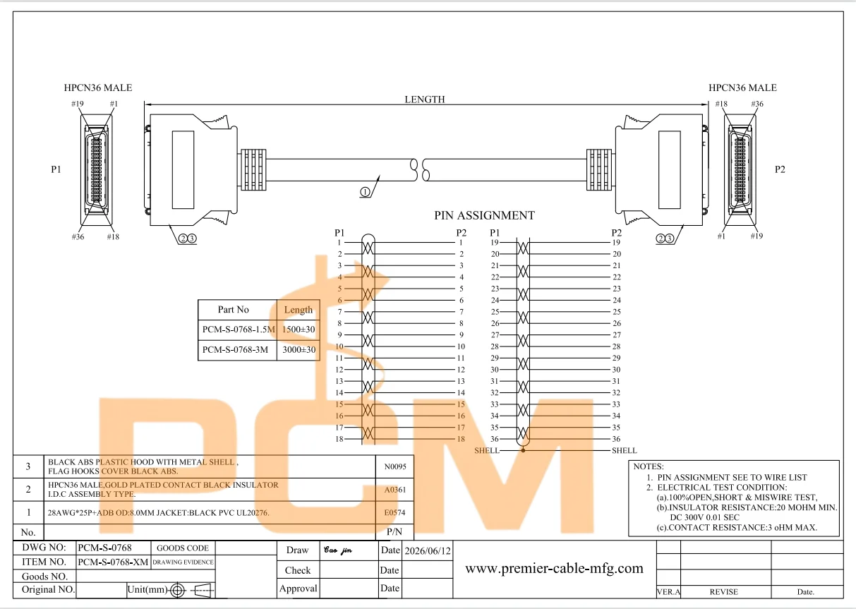 MDR HPCN36 zu HPCN36 Kabel mit Verriegelung, SCSI 36-Pin Stecker zu Stecker, abgeschirmtes Signalkabel für industrielle Automatisierungsgeräte – Detail 3