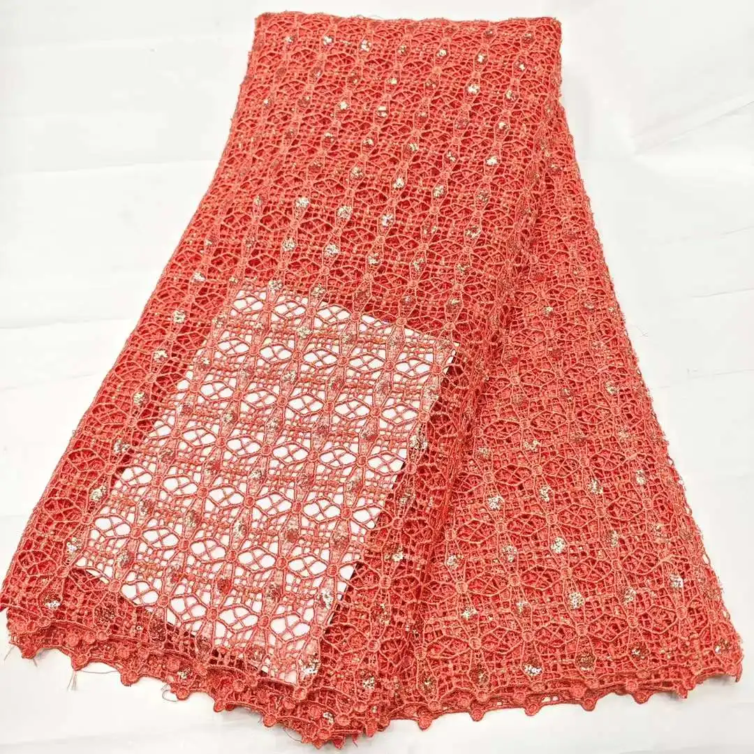 

Plain Color Guipure Cord Lace Fabric Hollow Out African Lace Fabric for clothing 5 Yards HDS-38-190