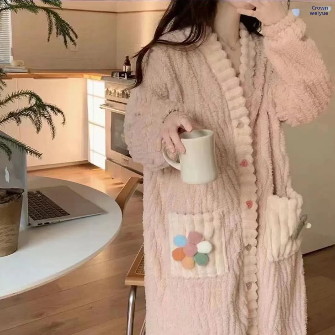 

Thiened Coral Fce Women's Robe Long Flannel Batobe Winter Spwear Home Clothes Sweet Cute Polyester Nylon Material