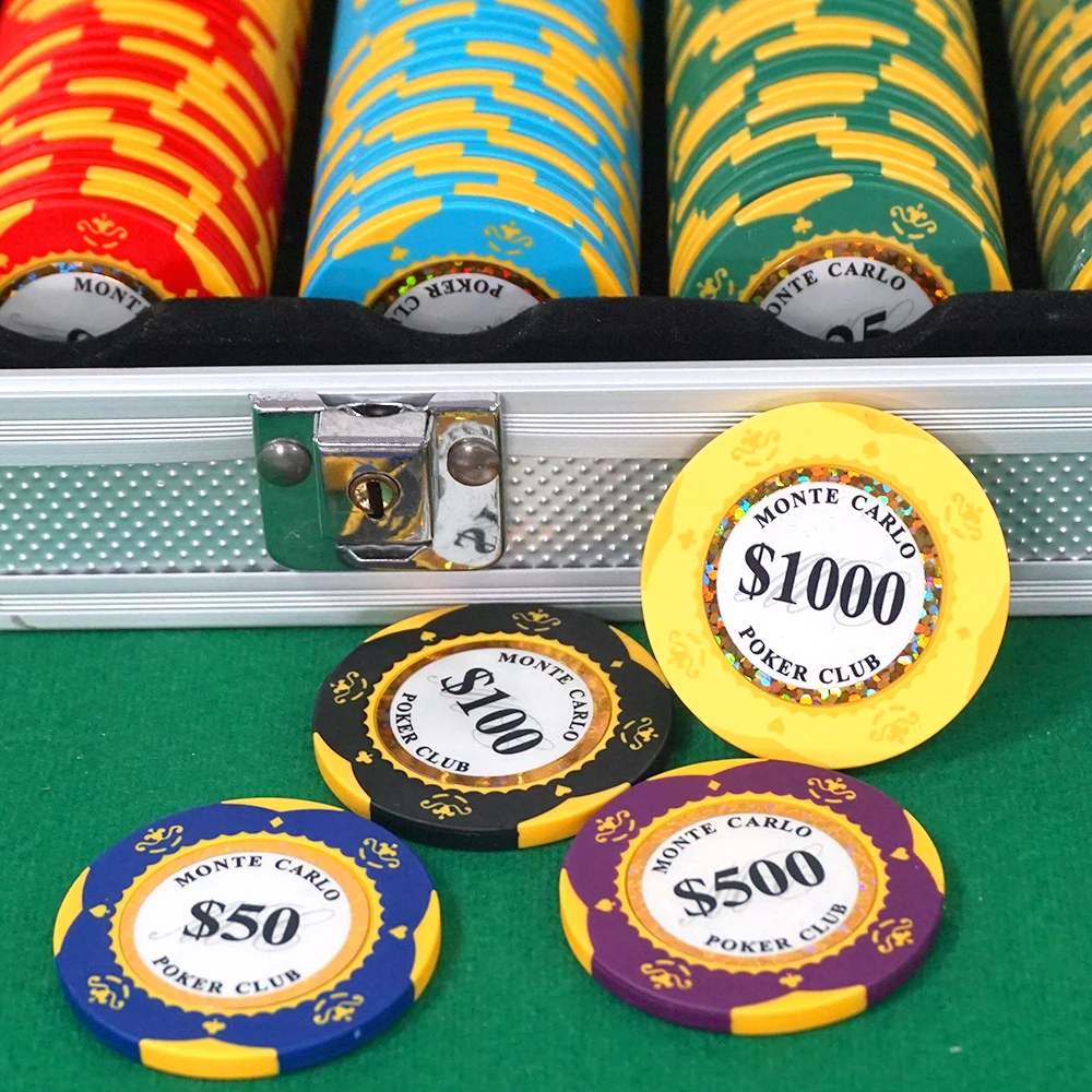 Poker Chip Set 500 Pieces, Casino Games Baccarat Blackjack, Clay Chips, Poker Room Accessories, Aluminum Case