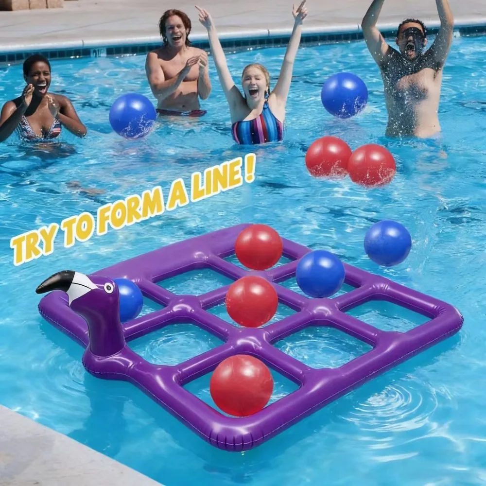 Inflatable Flamingo Ring Toss & Tic Tac Toe Pool Games Set with Floating Board, Summer Water Toys for Kids Adults Family Party