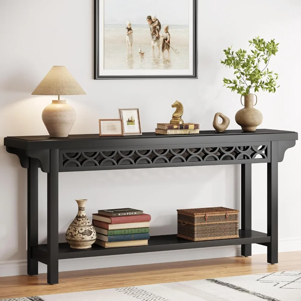 

Solid Wood Long Console Table, Farmhouse Entryway Table with Storage, Narrow Sofa Table Couch Table for Living Room Entryway
