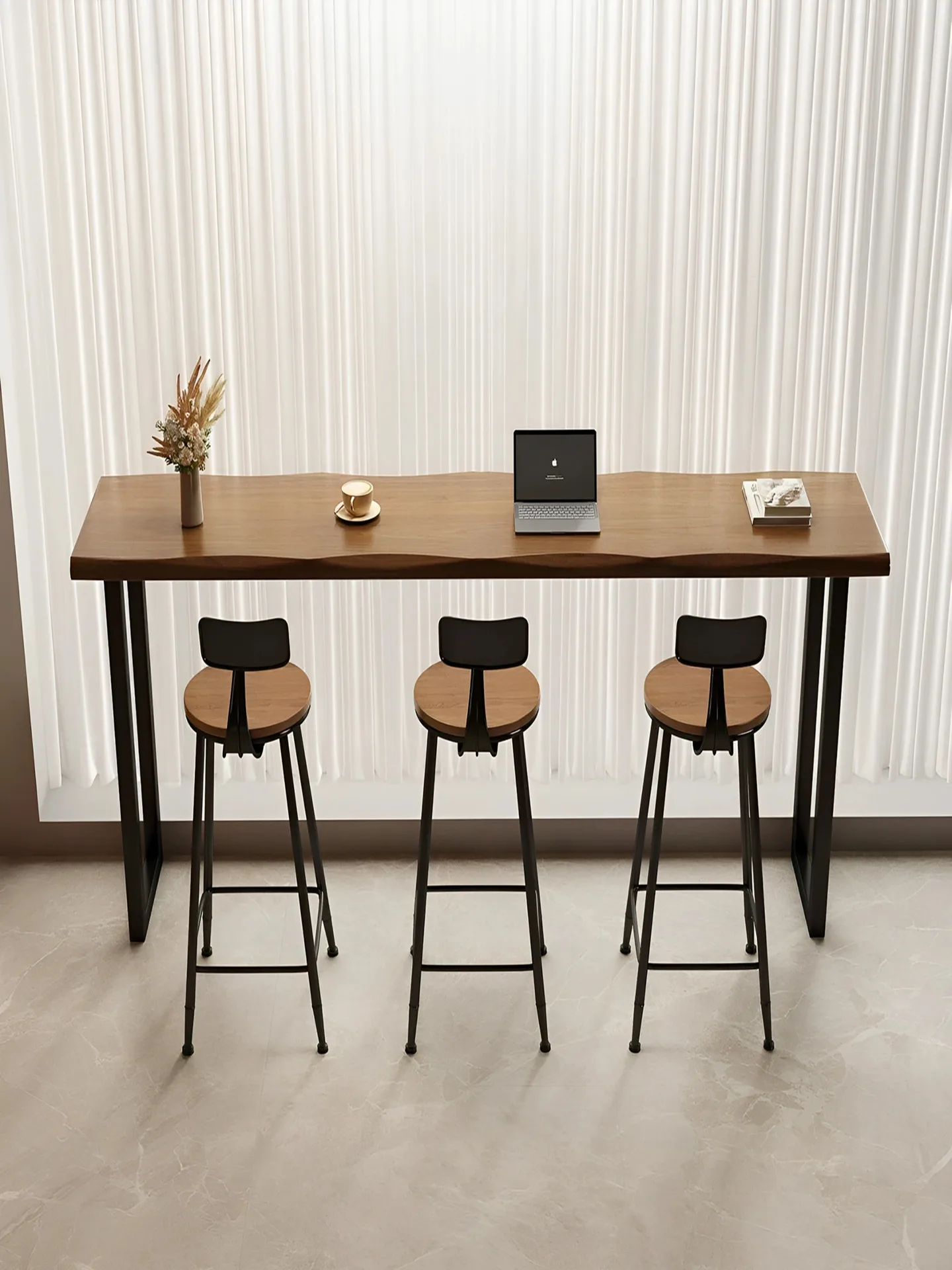 &Qita Nordic Pine Wood Eco-Friendly Bar Table Chair Set Minimalist Modern Customizable E0 Grade Iron Art High-Top Table