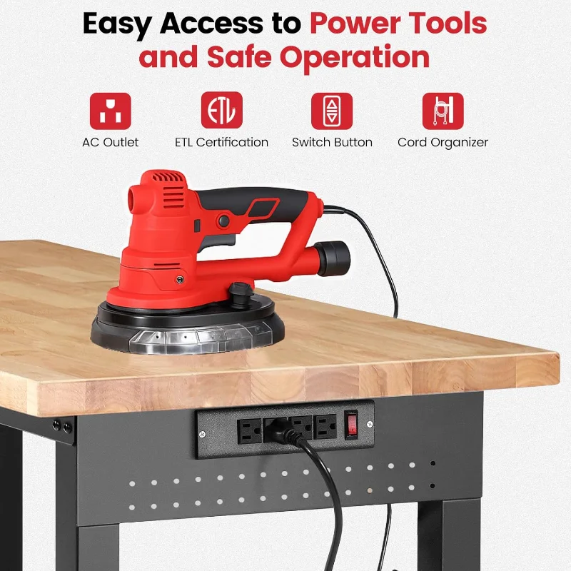 Workbench for Garage with Wheels 60 x 22 Inch Heavy Duty Rubberwood Tabletop Work Table with Under Table Shelf, Pegboard