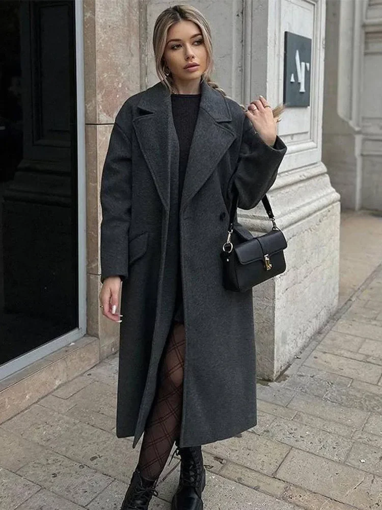 Mode Frauen Winter Mäntel Casual Lose Revers Zweireiher Lange Jacke Herbst Winter Elegante Warme Straße Outer 2025, Neue
