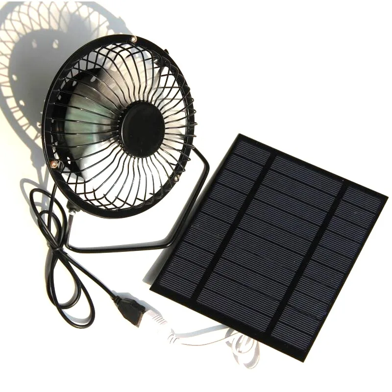 Mini Solar Panel Charger 2.5W 5V Powered 4 Inch Angle Adjustable Air Cooling Fan for Outdoor and Office Use Single Wind Speed