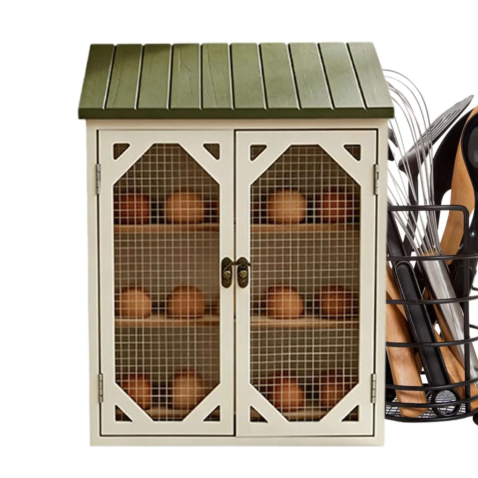 Egg Holder Farmhouse Storage Organizer Cabinet with Double Doors Egg Storage Box with Wire Mesh Window for Home Kitchen Pantry